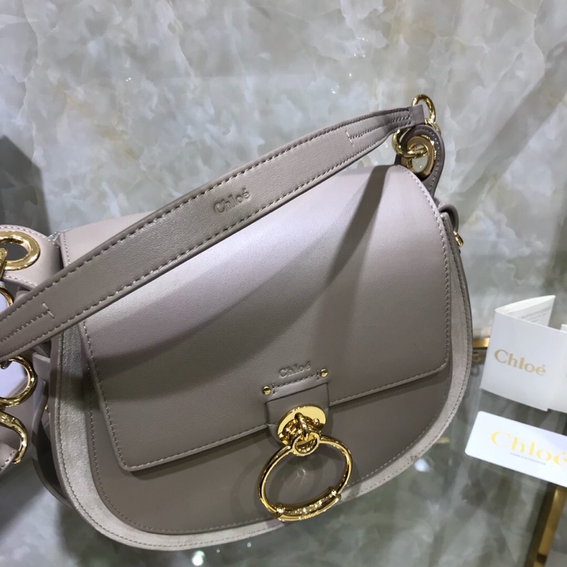 Chloe Big Tess Shoulder Bag In Motty Grey Shiny Calfskin Leather